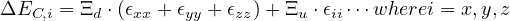 ΔEC,i = Ξd ⋅(ϵxx + ϵyy + ϵzz)+ Ξu ⋅ϵii⋅⋅⋅wherei = x,y,z
